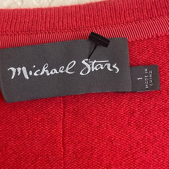 MICHAEL STARS X-TRA FINE WOOL/CASHMERE SWEATER Red V-Neck Seamed w Polo Sleeves - Picture 4 of 11